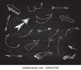 Vector scribble chalkboard design elements doodle arrows set