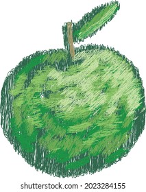 Vector scribble drawing of abstract single green apple