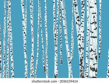 Vector scribble drawing of birch trees trunks in abstract woodland