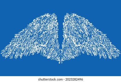 Vector scribble drawing of fantasy white angel wings
