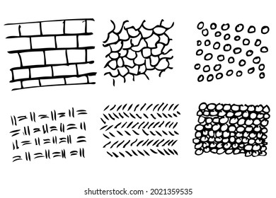 Vector Scribble Hand Draw Sketch Pattern Brick wall, Stone, bamboo and diagonal for your design element
