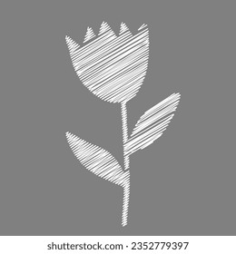 A Vector scribble sticker of one white tulip or bell flower isolated on a gray background