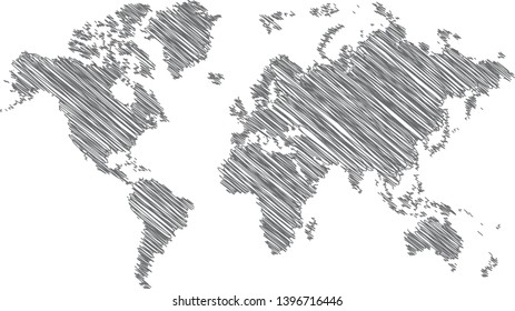 vector scribble world map isolated on white background