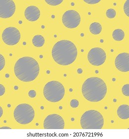 Vector scribbled polka dot seamless pattern in trendy colors Pantone 2021 Illuminating yellow, Ultimate Gray