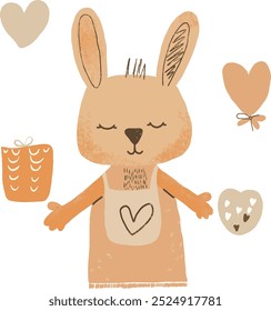 vector, scribbles, hand drawn, child drew bunny, easter