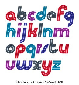 Vector script, cool bold italic alphabet letters set made with white lines, for use as design elements for press and blogging 