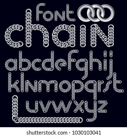 Vector script, modern alphabet letters set. Lower case decorative font created using connected chain link.