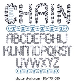 Vector script, modern alphabet letters set. Capital decorative font created using connected chain link.