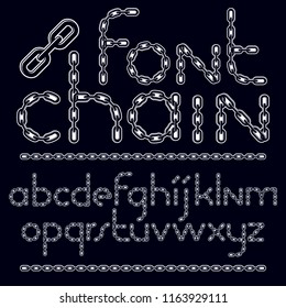 Vector script, modern alphabet letters set. Lower case creative font made with steel chain link, joined link.