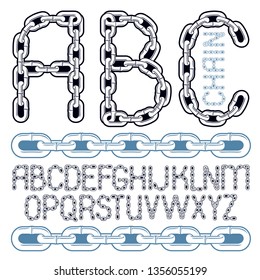 Vector script, modern alphabet letters, abc set. Capital decorative font created using connected chain link.