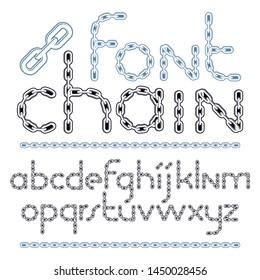 Vector script, modern alphabet letters set. Lower case creative font made with iron chain, linked connection.