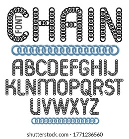 Vector script, modern alphabet letters set. Capital creative font made with iron chain, linked connection.

