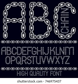 Vector script, modern alphabet letters, abc set. Capital decorative font created using connected chain link.