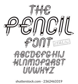 Vector script, trendy alphabet letters set created with pencils, education idea for use in reporting and journalism.