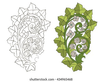 Vector scroll. Acanthus foliage swirl decorative design element filigree. Ornament engraving floral antique style.