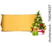 Vector Scroll with Fir Tree isolated on white background