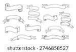 Vector scrolls paper, banners set. Hand painted linear parchment illustration. Graphic monochrome sketch isolated on background. For designers, prints, logo, icon, menu, postcards, holiday, covers