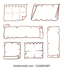 Vector scrolls and sheets outlines set.