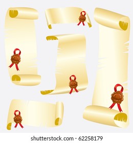 Vector scrolls with wax stamps