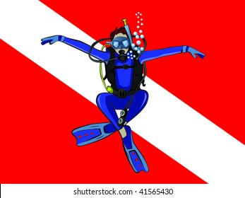 Vector Scuba Diver with the Dive flag