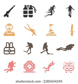 vector scuba diver silhouettes. diving silhouettes on white