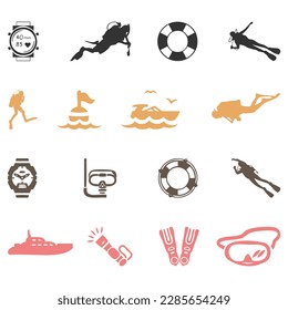 vector scuba diver silhouettes. diving silhouettes on white