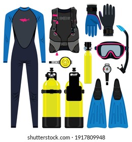 vector scuba diving gear on white background