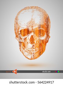 Vector scull. Gold metall. On a white background. Graphical illustration. Music party. Hand drawing.
