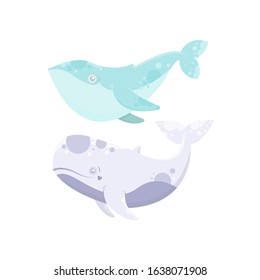 Vector sea animal. Whale. Cartoon illustration of marine life objects for your design. Isolated elements for kids book decoration, postcard, educational game, sticker.