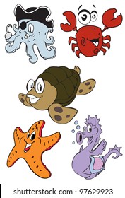 Vector sea animals cartoon set