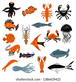 Vector sea animals illustrations collection