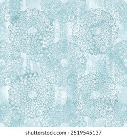 Vector sea background.. Art seamless pattern on a marine theme with sea urchins on blue watercolor background. Vector. Hand drawn unique design. Perfect for wallpaper, wrapping, fabric, print.