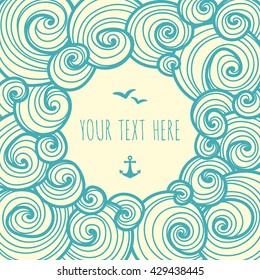 Vector sea background. Decorative card with waves