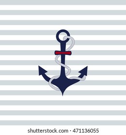 Vector sea background with grey and white stripes and anchor