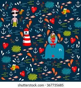 Vector sea background with pirates