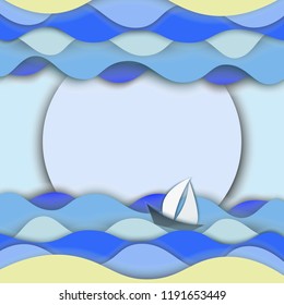 vector sea background with sea sailboat, boat illustration