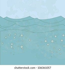 Vector sea background with watercolor effect and bubbles
