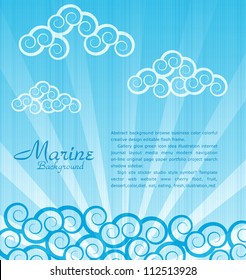 vector sea background with waves and clouds and ray