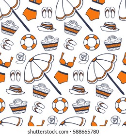 Vector sea beach summer pattern in vintage style. 