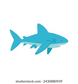 Vector de tiburón azul marino. Ilustración dibujada a mano para el diseño del viaje.