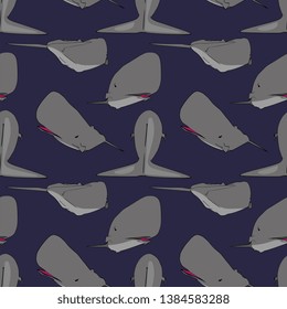 Vector Sea Blue Whale Seamless Pattern