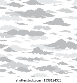 Vector Sea of Clouds in Grayscale Color Seamless Pattern