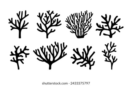 Vector sea collection corals. Doodle illustrations. Hand drawn, not AI