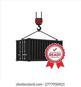 Vector of sea container and seal with word of tariffs. Symbol of new import export tariff. Icon of freight and customs tariffs