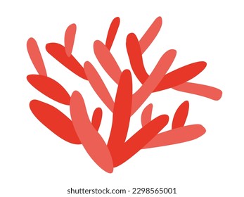 Vector sea coral flat illustration. Flat style red coral