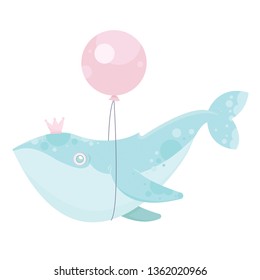 Vector sea cute fish. Whale animal. 