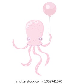 Vector sea cute octopus. Happy birthday.