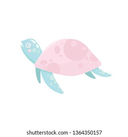 Vector sea cute turtle. Little animal. Pink.