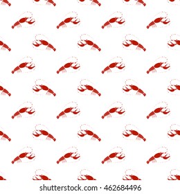 Vector Sea Food Background. Red Lobster Pattern. Red Boiled Crayfish Seamless Texture