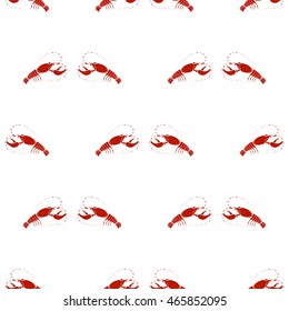 Vector Sea Food Background. Red Lobster Seamless Pattern. Boiled Crayfish Texture